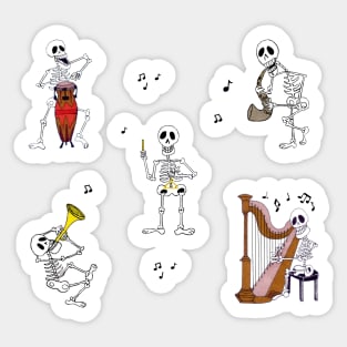 Skeleton Musicians - Harp, Conga, Sax, Trumpet and Triangle Sticker